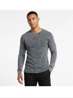 Shore Men's Gray Washed Crew Neck Long Sleeve Pullover Sweater Cotton Jersey M
